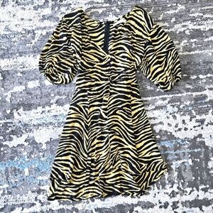 Faithfull The Brand zebra striped tie back button down mini dress